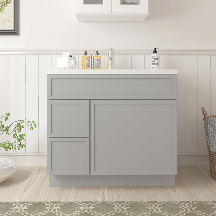 CVJ Grey Solid Wood Left Drawer Bathroom Cabinet - 36" x 32.5" 1
