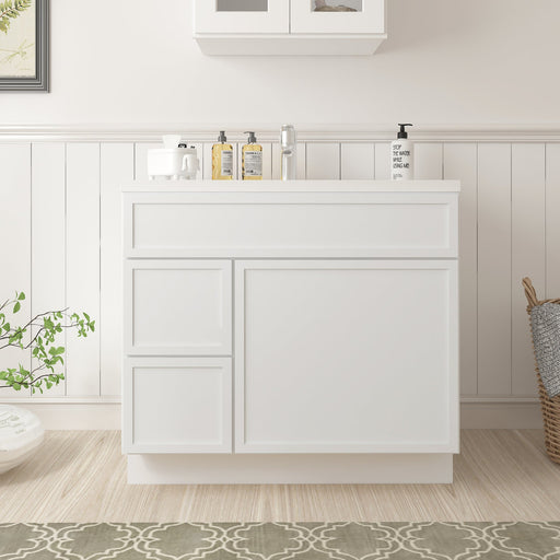 CVJ White Solid Wood Left Drawer Bathroom Cabinet - 36" x 32.5" 1