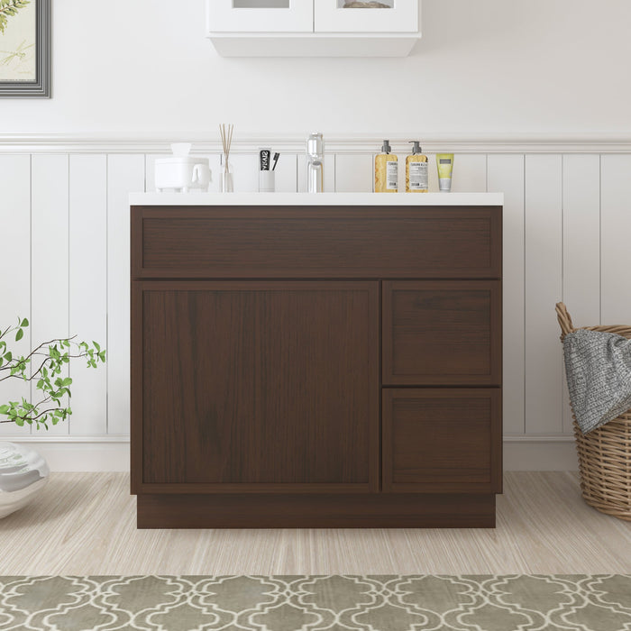 CVJ Brown Solid Wood Right Drawer Bathroom Cabinet - 36" x 32.5" 1