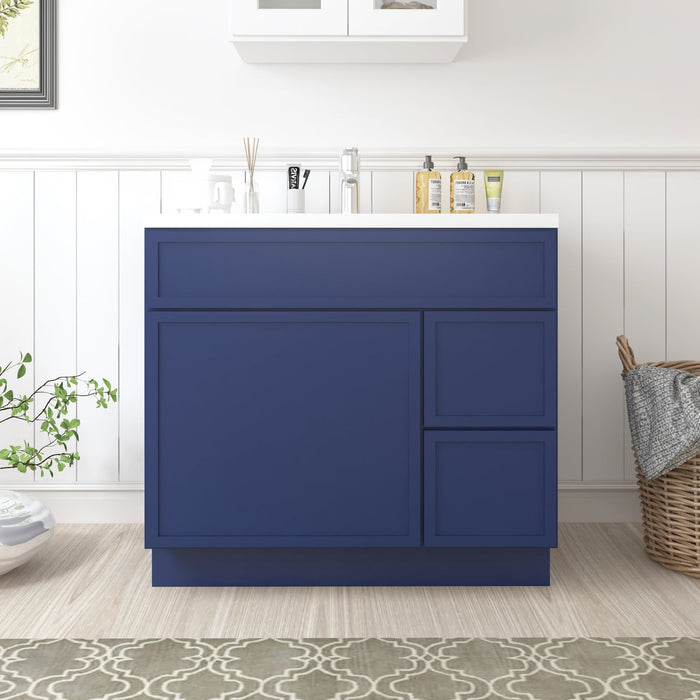 CVJ Blue Solid Wood Right Drawer Bathroom Cabinet - 36" x 32.5" 1
