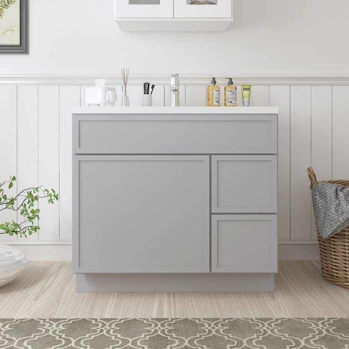 CVJ Grey Solid Wood Right Drawer Bathroom Cabinet - 36" x 32.5" 1