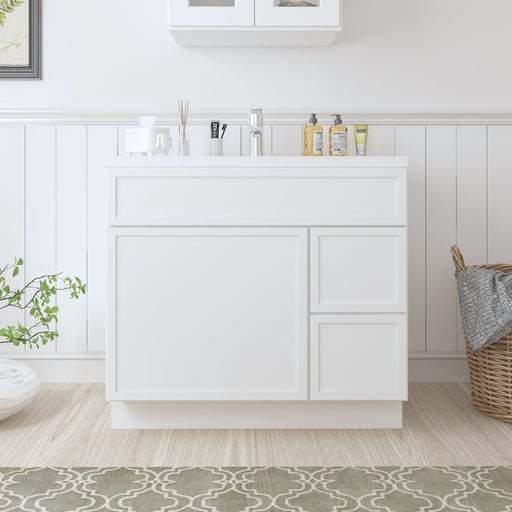 CVJ White Solid Wood Right Drawer Bathroom Cabinet - 36" x 32.5" 1
