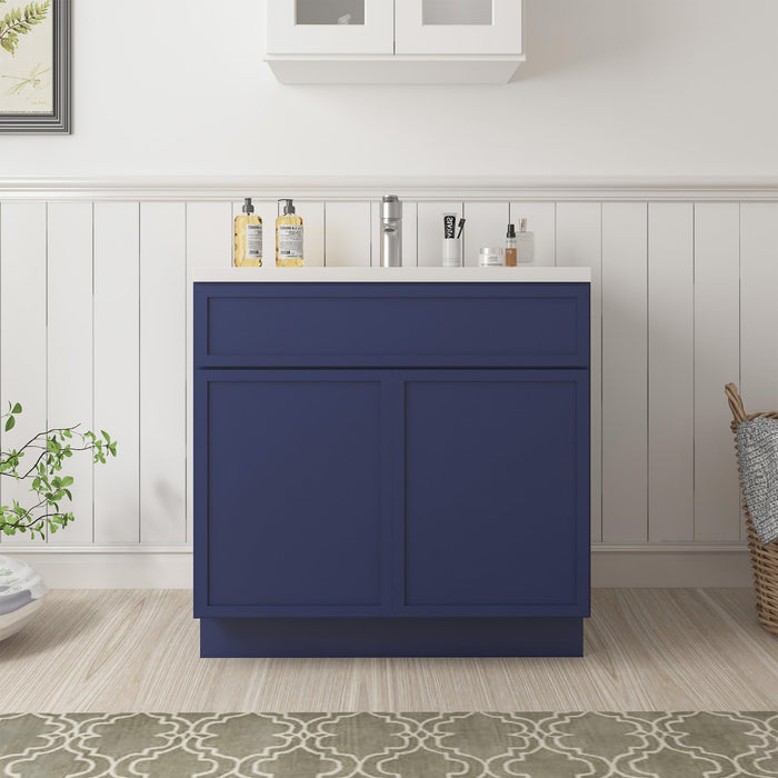 CVJ Blue Solid Wood Bathroom Cabinet - 12" x 32.5" 1