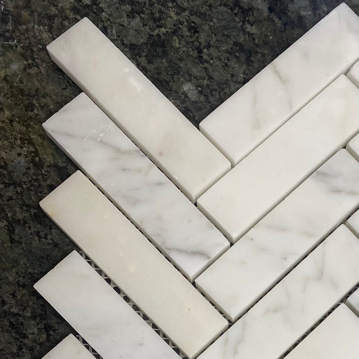 Calacatta Gold Marble Mosaic - 1" x 4" Herringbone Honed