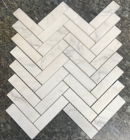 Calacatta Gold Marble Mosaic - 1" x 4" Herringbone Polished