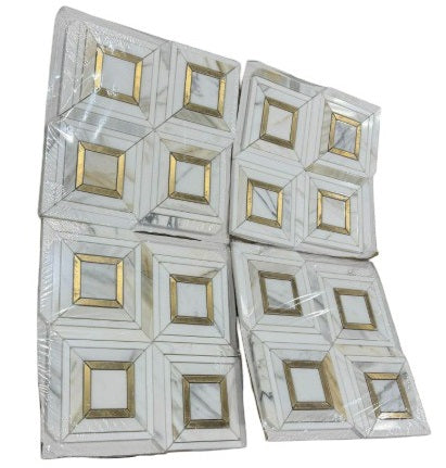 Calacatta Gold with Thassos & Brass Polished Marble Mosaic - Lente 2