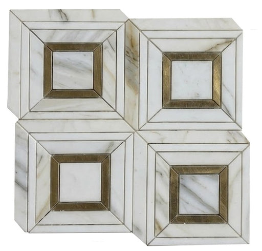 Calacatta Gold with Thassos & Brass Polished Marble Mosaic - Lente