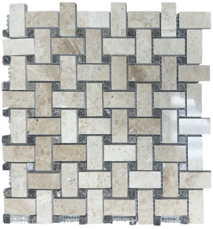 Cappuccino Polished Marble Mosaic - 1" x 2" Basket Weave