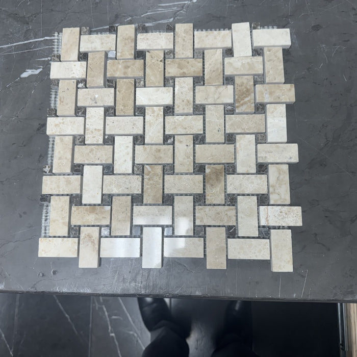 Polished Cappuccino Marble Mosaic - 1" x 2" Basket Weave