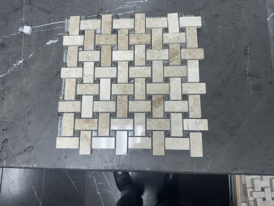 Polished Cappuccino Marble Mosaic - 1" x 2" Basket Weave