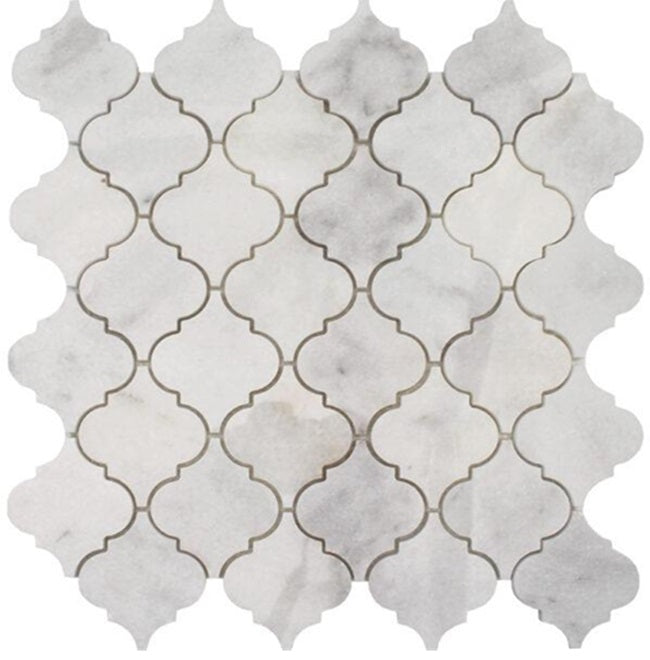 Full Sheet Sample - Hybrid Cararra Waterjet Design Arabesque Marble Mosaic - 11.50" x 12" Stone