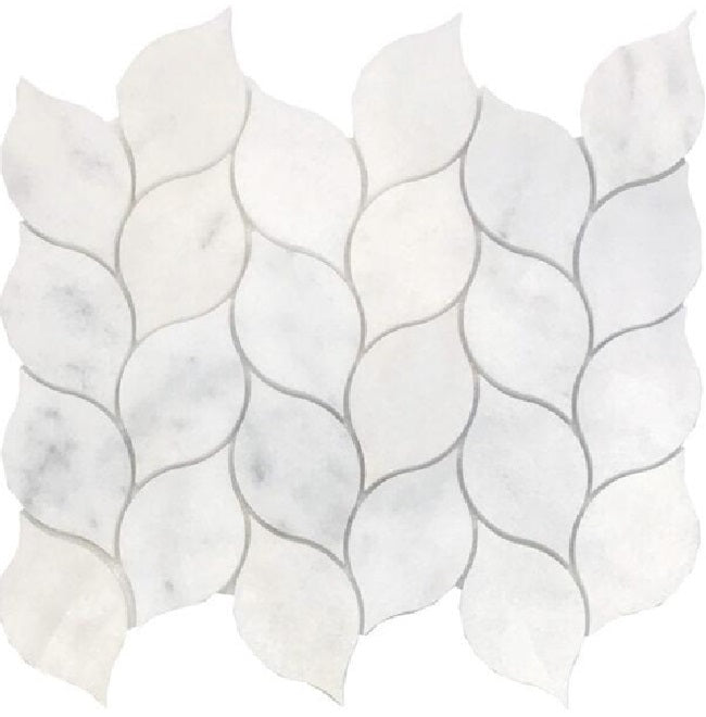 Full Sheet Sample - Hybrid Cararra Waterjet Design Leaf Marble Mosaic - 10.50" x 12" Stone