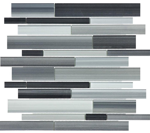 Full Sheet Sample - Aquatica Fusion Carbon Random Linear Glass Mosaic - 12" x 12" x 8 MM Glossy