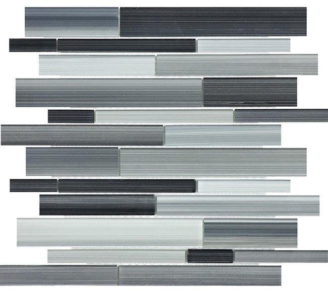 Full Sheet Sample - Aquatica Fusion Carbon Random Linear Glass Mosaic - 12" x 12" x 8 MM Glossy