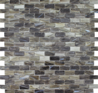 Full Sheet Sample - Aquatica Aurora Carbon Deco Staggered Glass Mosaic - 12.25" x 12.75" Glossy