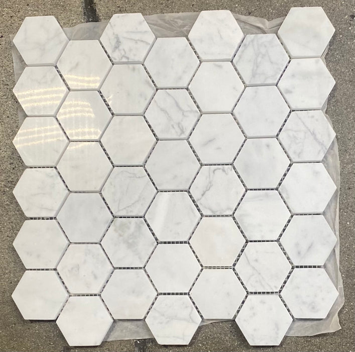 Polished  Carrara Venatino Marble Mosaic - 2" Hexagon