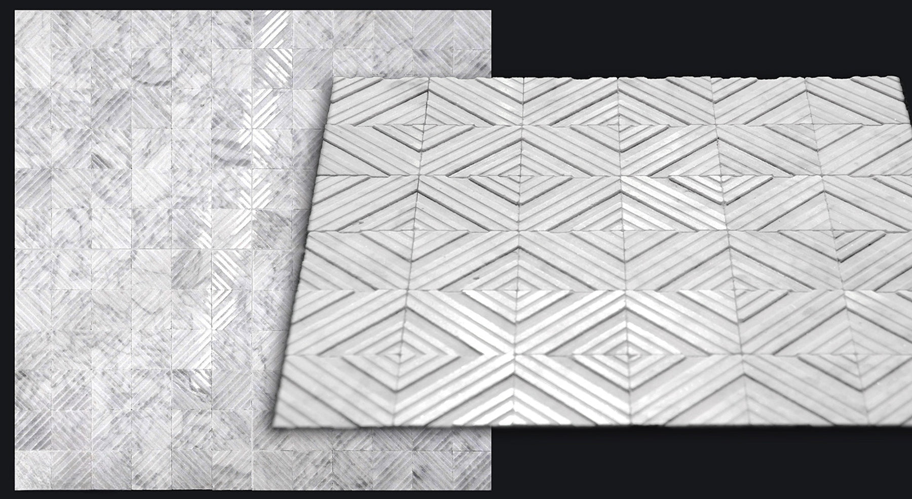 Carrara Marble Mosaic - 2" Diamond Carved Polished