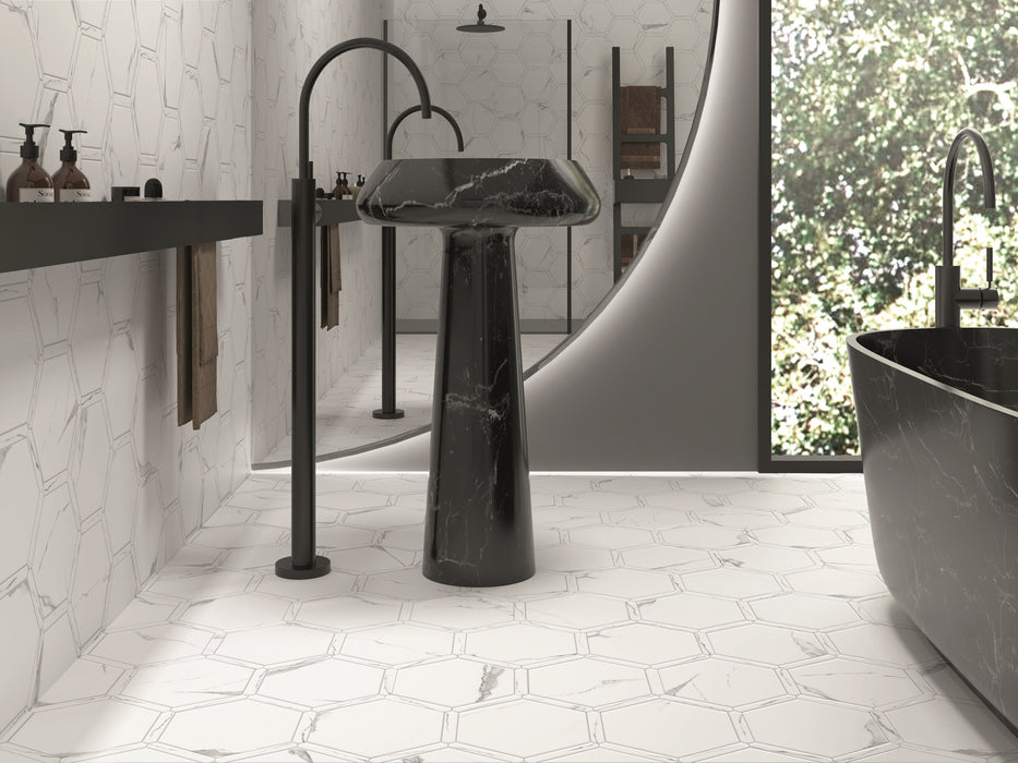 Avant Hexagon Porcelain Carrara Tile Matte 2