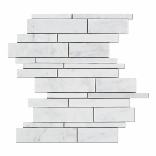 Full Sheet Sample - White Carrara Marble Mosaic - Linear Honed