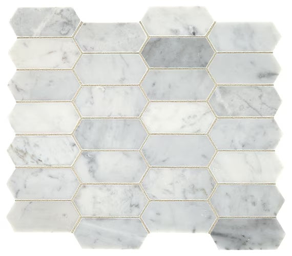 Carrara White Marble Mosaic - 2" x 4" Elongated Hexagon