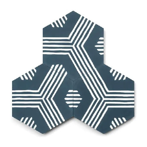 Full Tile Sample - Cement Echo White Black Cement Tile - 8" x 9" Hexagon x 5/8" Matte