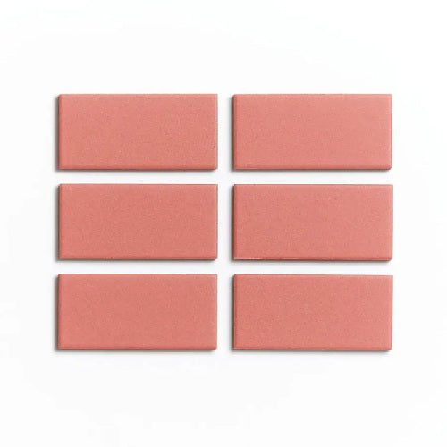 Full Tile Sample - Ceramic Pink Dahlia Clay Tile - 2" x 4" x 3/4" Matte