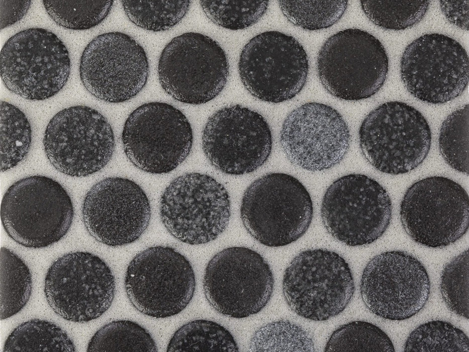 Full Sheet Sample - Liquid Drops Abyss Penny Round Glass Mosaic - 12" x 12" x 7 MM Frosted
