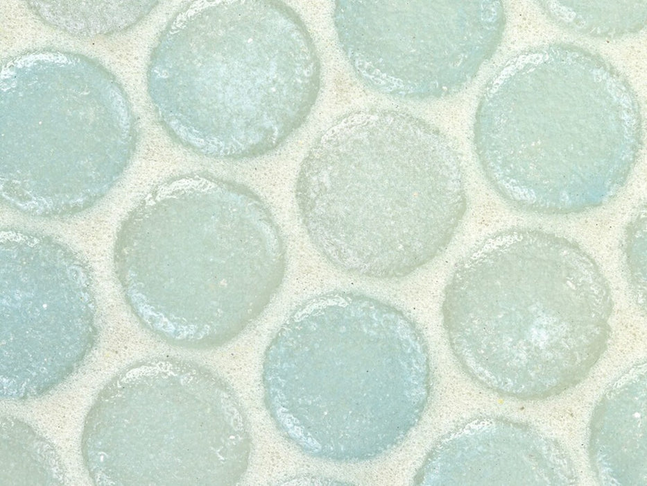 Full Sheet Sample - Liquid Drops Aqua Penny Round Glass Mosaic - 12" x 12" x 7 MM Frosted
