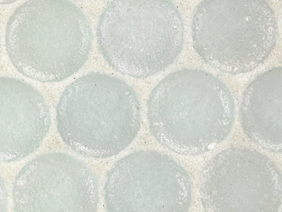 Full Sheet Sample - Liquid Drops Oyster Penny Round Glass Mosaic - 12" x 12" x 7 MM Frosted