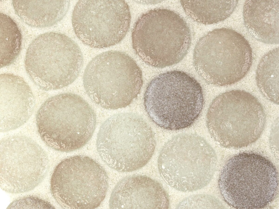 Full Sheet Sample - Liquid Drops River Penny Round Glass Mosaic - 12" x 12" x 7 MM Frosted