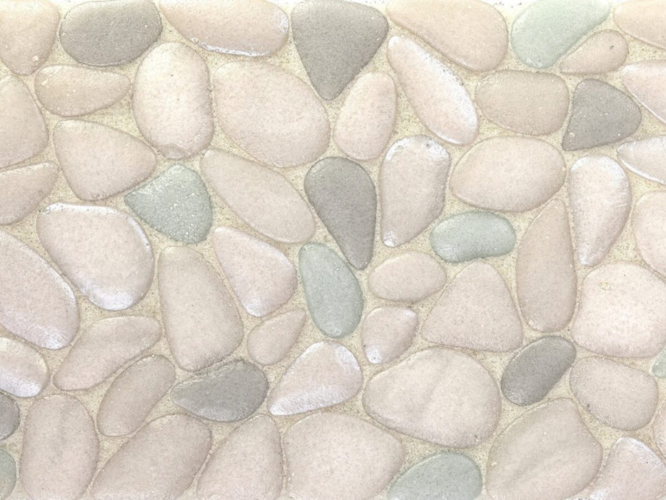 Full Sheet Sample - Liquid Rocks Riviera Shores Pebble Glass Mosaic - 10.8" x 10.8" x 7 MM Frosted