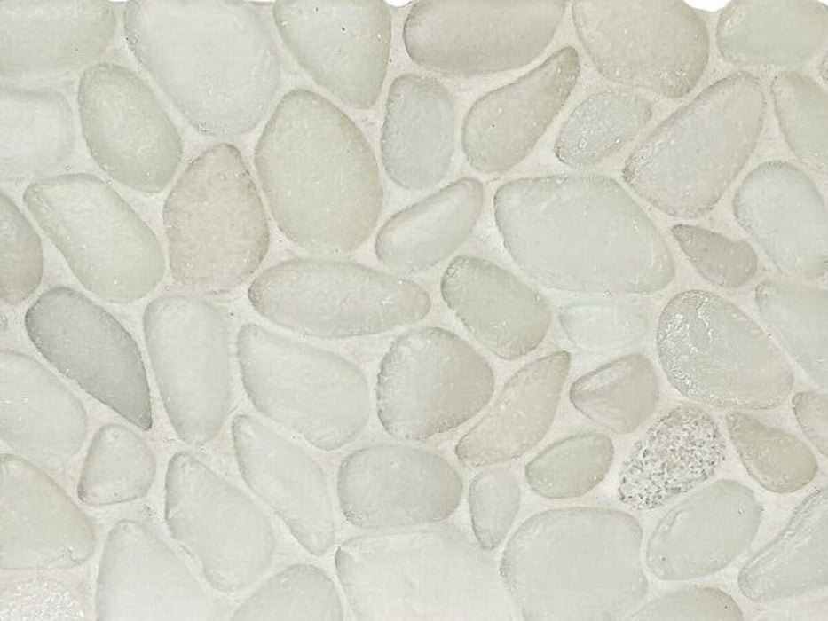 Full Sheet Sample - Liquid Rocks Glacier White Pebble Glass Mosaic - 10.8" x 10.8" x 7 MM Frosted