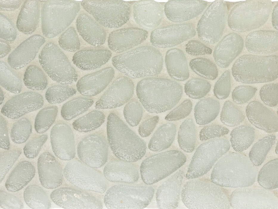 Full Sheet Sample - Liquid Rocks Oysters Silver Pebble Glass Mosaic - 10.8" x 10.8" x 7 MM Frosted