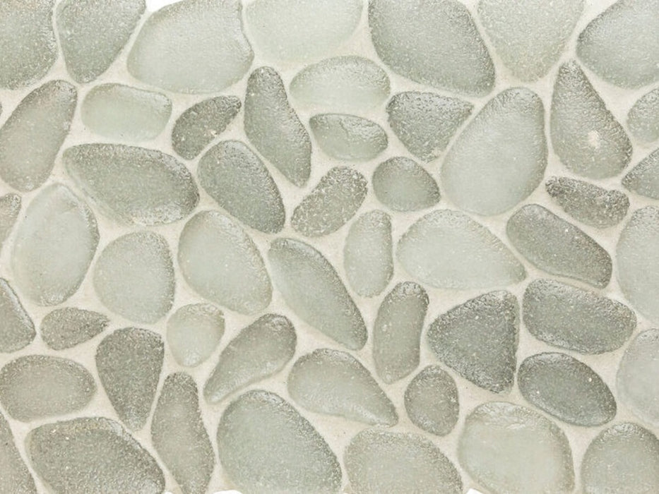 Full Sheet Sample - Liquid Rocks Torrent Grey Pebble Glass Mosaic - 10.8" x 10.8" x 7 MM Frosted