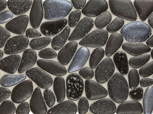 Full Sheet Sample - Liquid Rocks Abyss Black Pebble Glass Mosaic - 10.8" x 10.8" x 7 MM Frosted