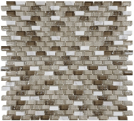 Full Sheet Sample - Ice Champange Mix Brick Glass Mosaic - 11.25" x 11.25" Glossy