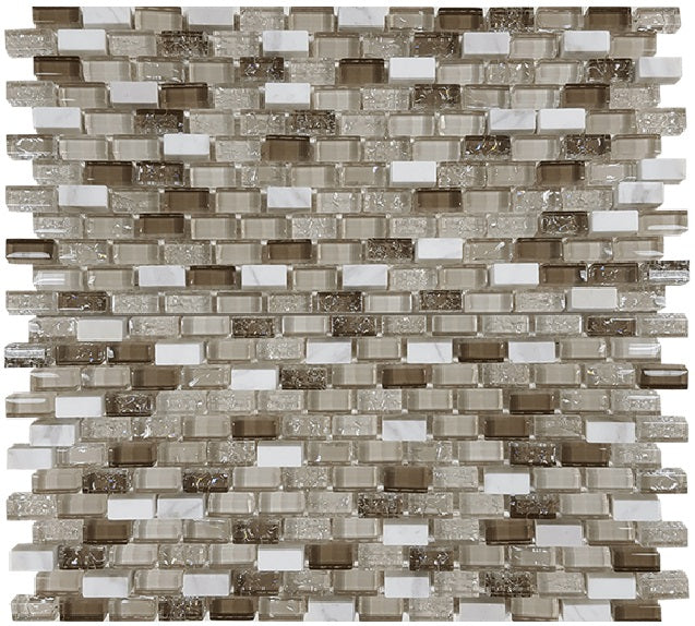 Full Sheet Sample - Ice Champange Mix Brick Glass Mosaic - 11.25" x 11.25" Glossy