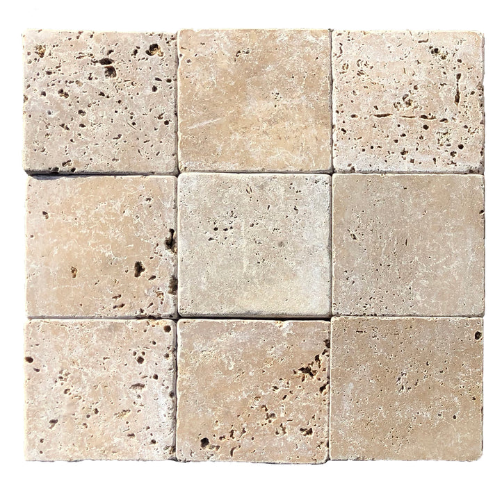 Full Tile Sample - Chocolate (Noche) Travertine Tile - 4" x 4" x 3/8" Tumbled