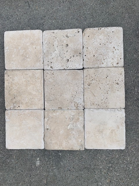 Antique & Tumbled Classic Travertine Tile - 4" x 4"