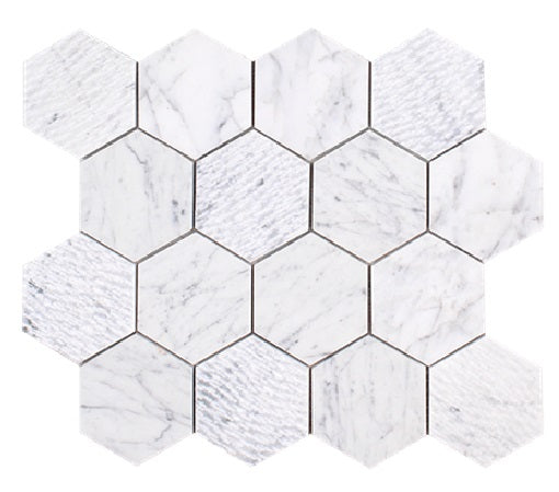 Full Sheet Sample - Venatino Goia Clawed Hexagon Natural Stone Mosaic - 3" x 3" Textured