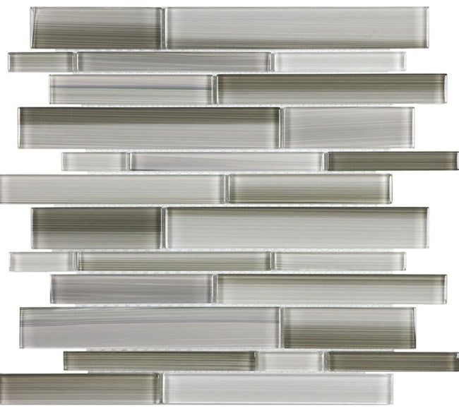 Full Sheet Sample - Aquatica Fusion Clay Random Linear Glass Mosaic - 12" x 12" x 8 MM Glossy