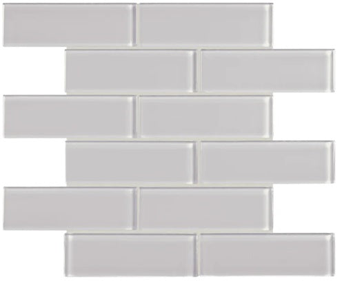 Full Sheet Sample - Aquatica Element Cloud Staggered Glass Mosaic - 2" x 6" x 8 MM Glossy