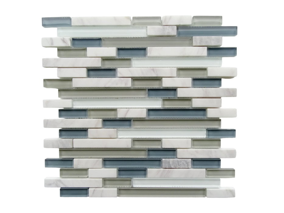 Cloudy Sky Interlocking Marble & Glass Mosaic - Linear