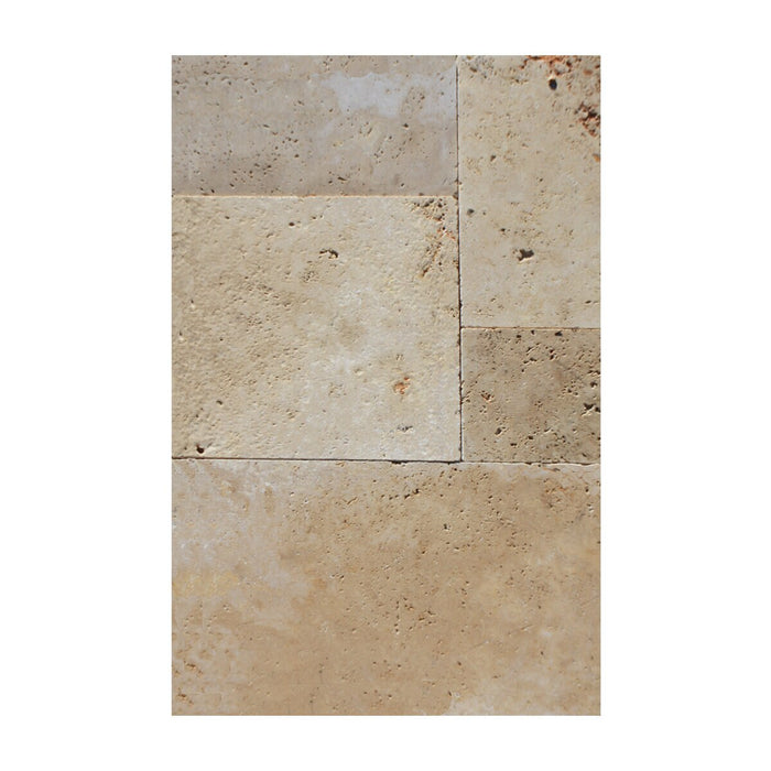 Coastal Travertine Ivory French Paver Versailles Pattern Tumbled 1