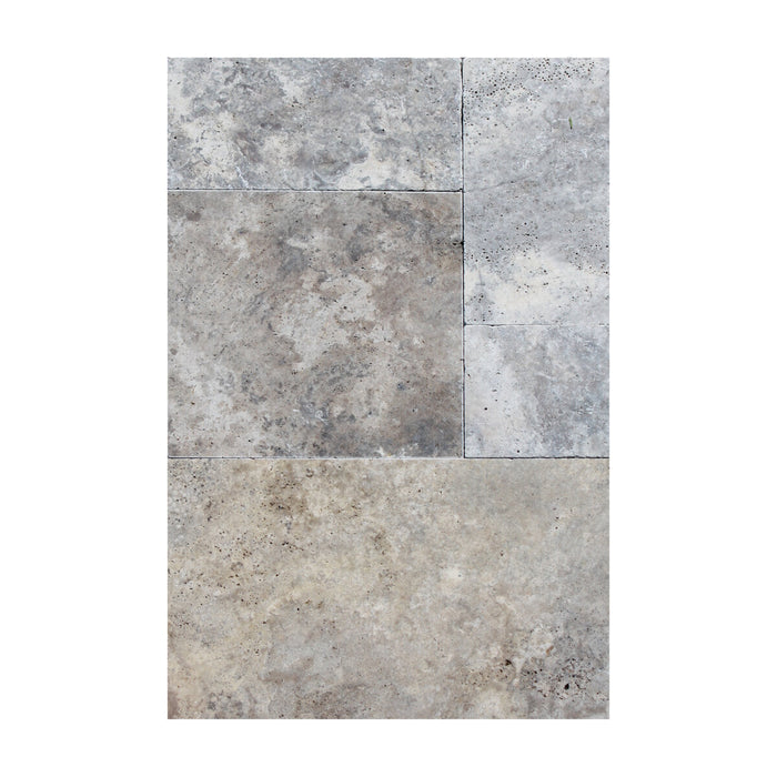 Coastal Travertine Silver French Paver Versailles Pattern Tumbled 2
