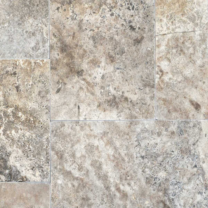 Coastal Travertine Silver French Paver Versailles Pattern Tumbled 3