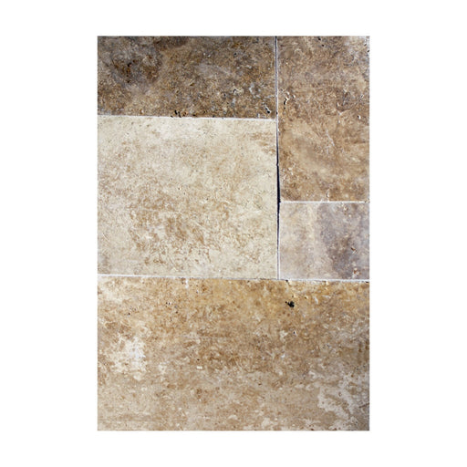 Coastal Travertine Walnut French Paver Versailles Pattern Tumbled 1