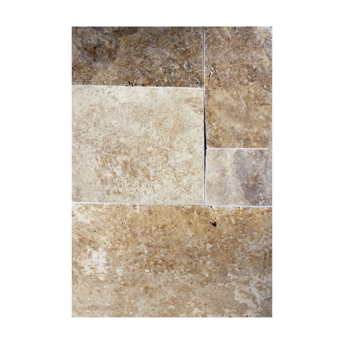 Coastal Travertine Walnut French Paver Versailles Pattern Tumbled 1