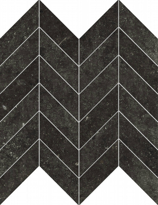 Full Sheet Sample - Concert Black Chevron Porcelain Mosaic - 12" x 12" x 9 MM Matte