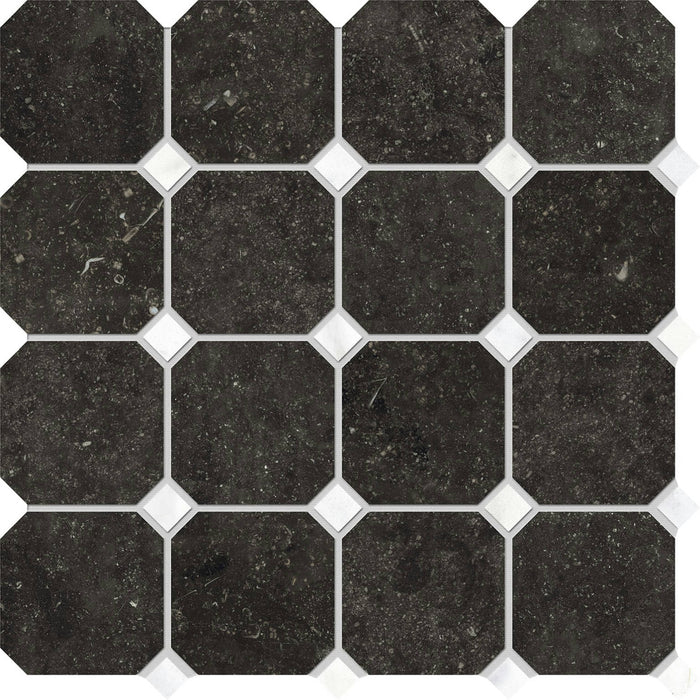 Full Sheet Sample - Concert Black Octagon Porcelain Mosaic - 12" x 12" x 9 MM Matte